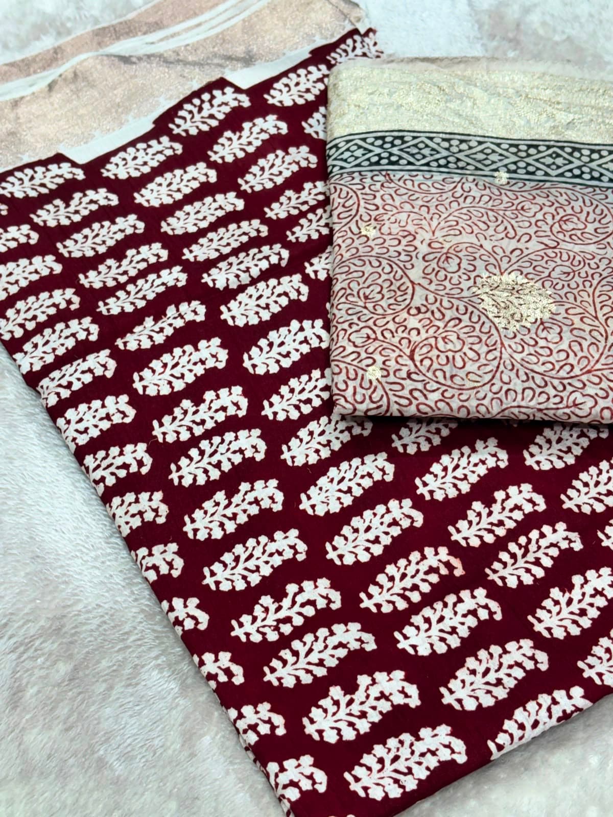 Original Bagh Print Mulberry Opada Silk Suit with Organza Dupatta — Piece 1
