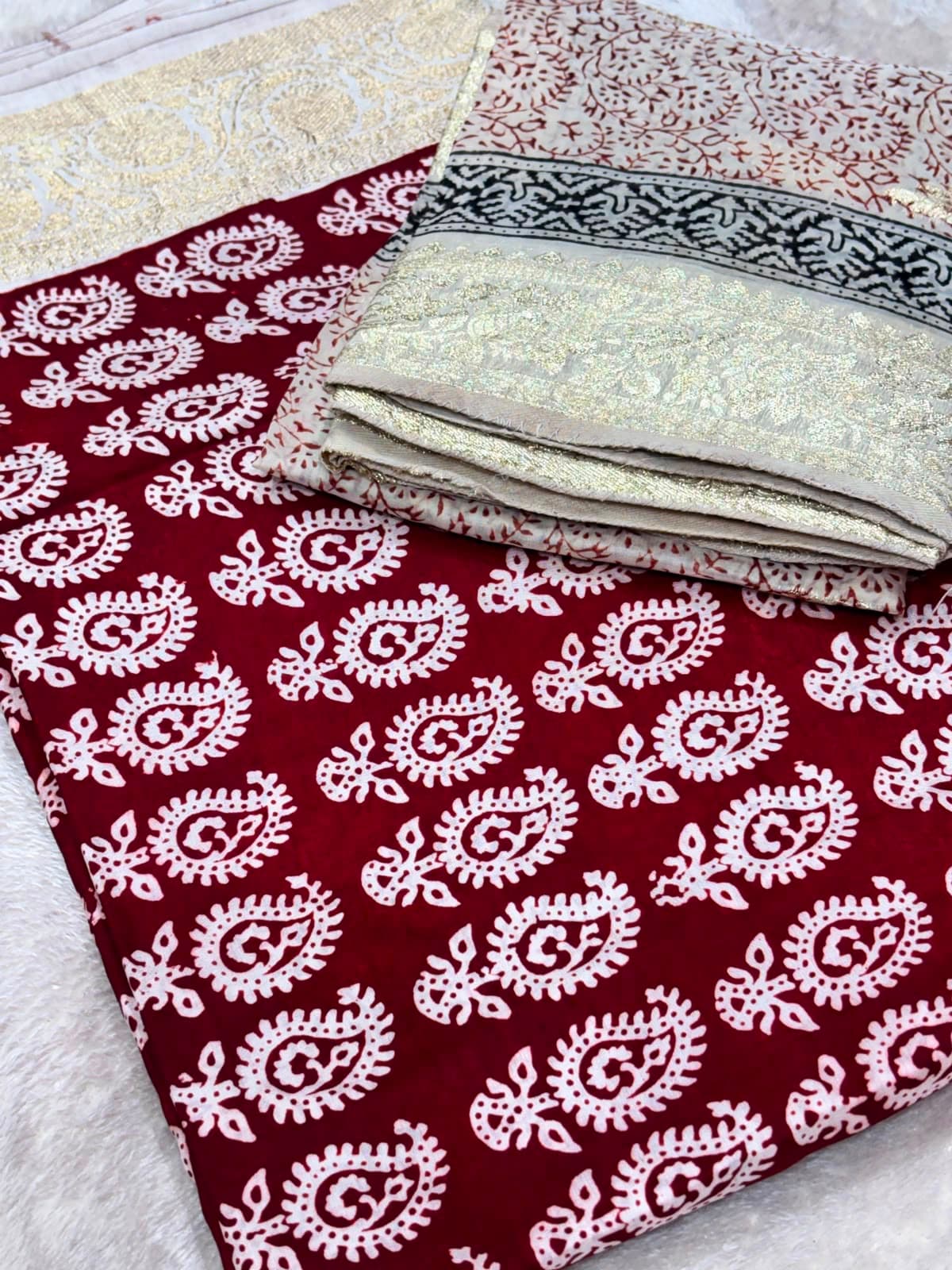 Original Bagh Print Mulberry Opada Silk Suit with Organza Dupatta — Piece 2