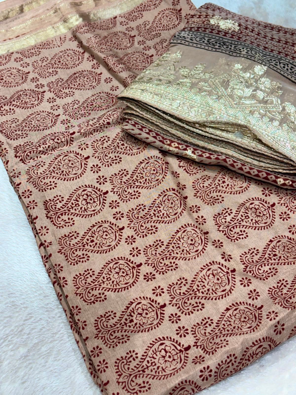 Original Bagh Print Mulberry Opada Silk Suit with Organza Dupatta — Piece 8