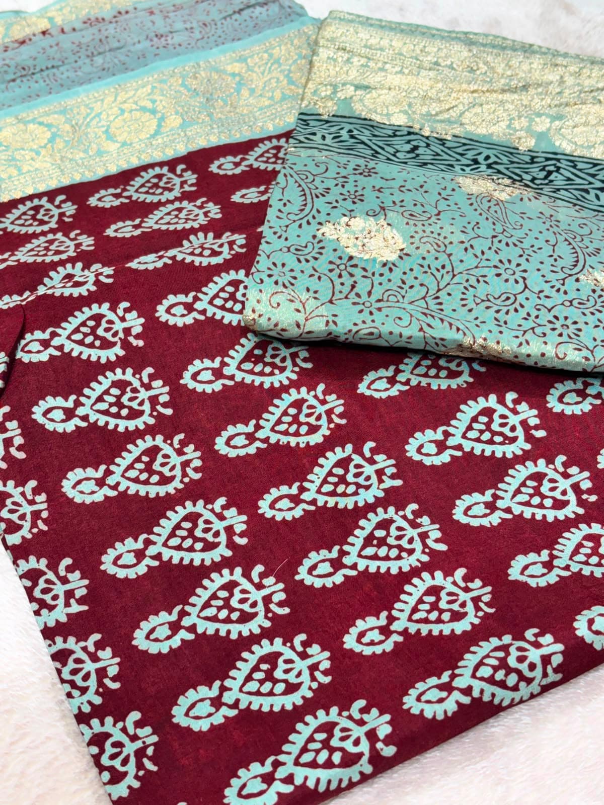 Original Bagh Print Mulberry Opada Silk Suit with Organza Dupatta — Piece 12