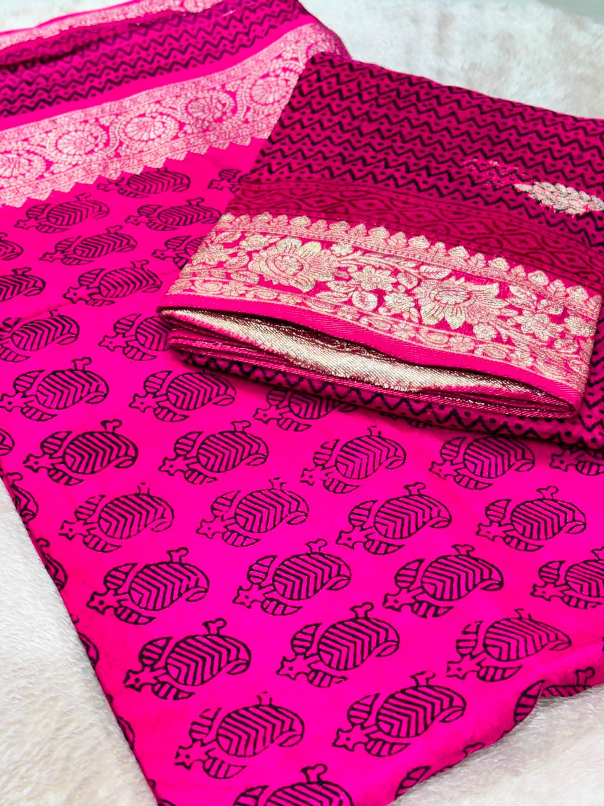 Original Bagh Print Mulberry Opada Silk Suit with Organza Dupatta — Piece 13