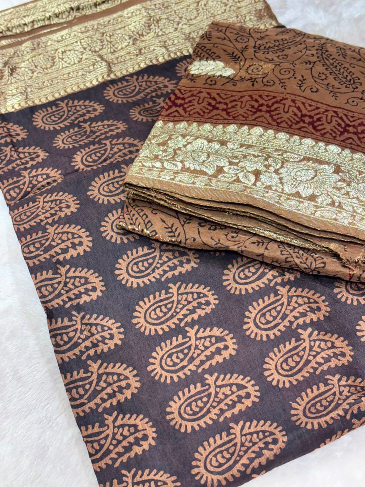 Original Bagh Print Mulberry Opada Silk Suit with Organza Dupatta — Piece 15