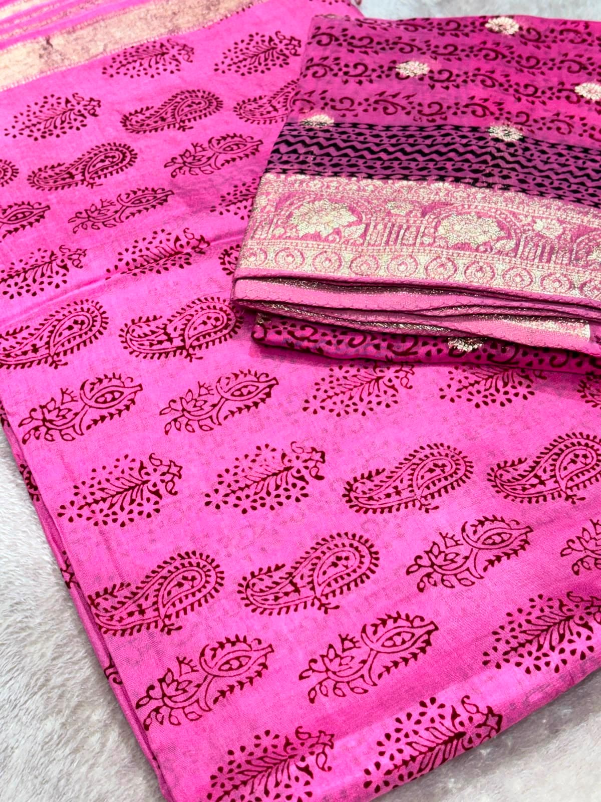 Original Bagh Print Mulberry Opada Silk Suit with Organza Dupatta — Piece 17