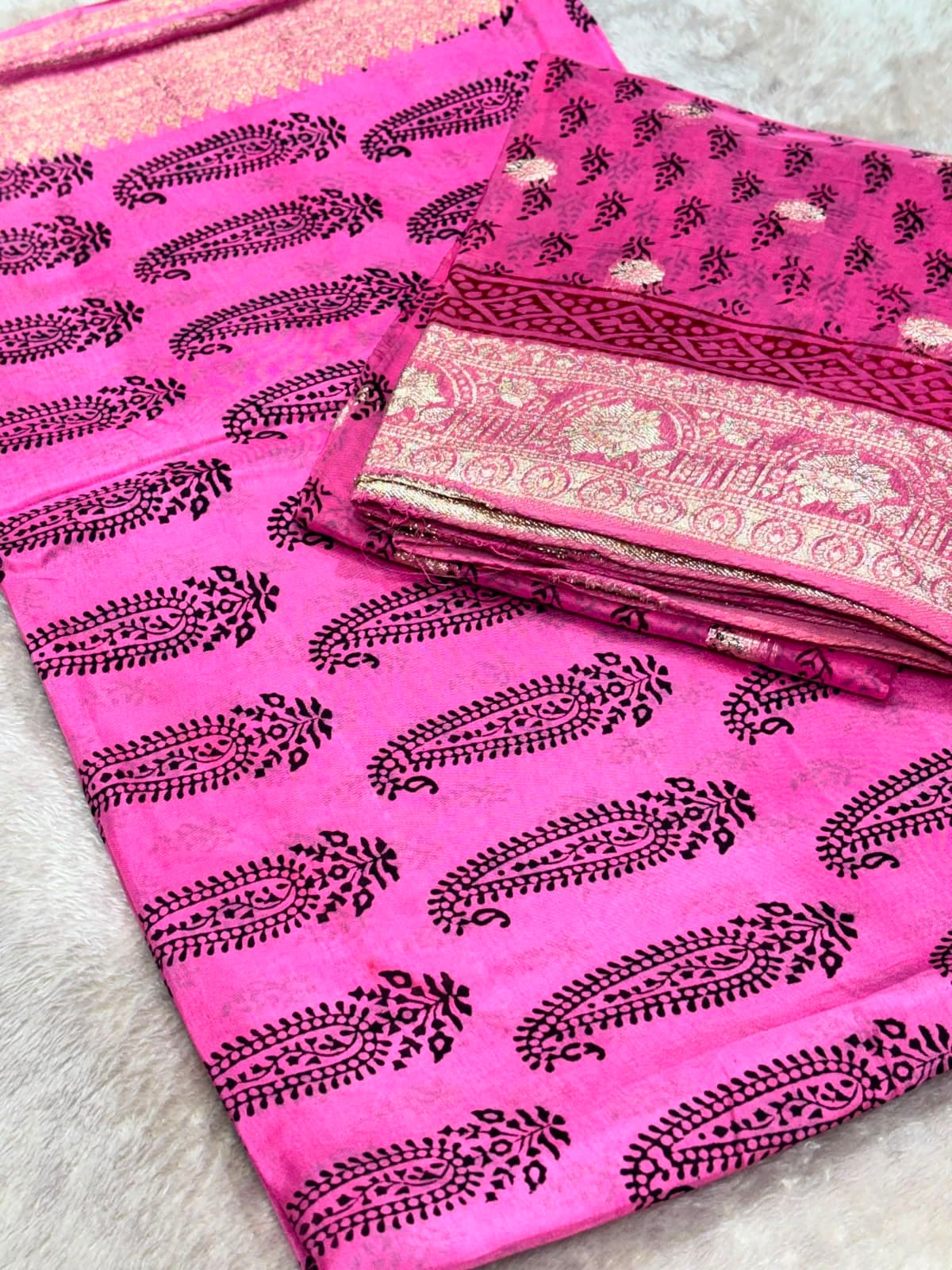 Original Bagh Print Mulberry Opada Silk Suit with Organza Dupatta — Piece 18