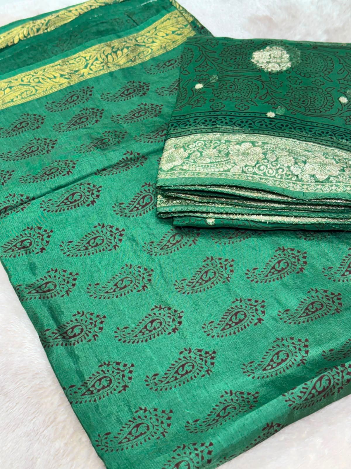 Original Bagh Print Mulberry Opada Silk Suit with Organza Dupatta — Piece 19