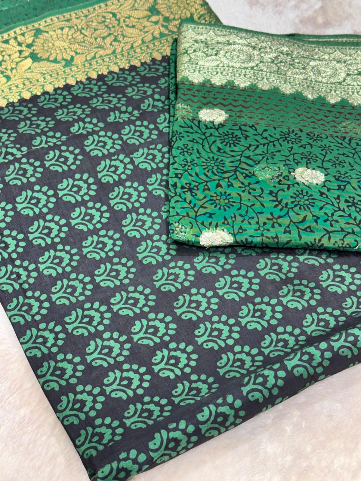 Original Bagh Print Mulberry Opada Silk Suit with Organza Dupatta — Piece 20