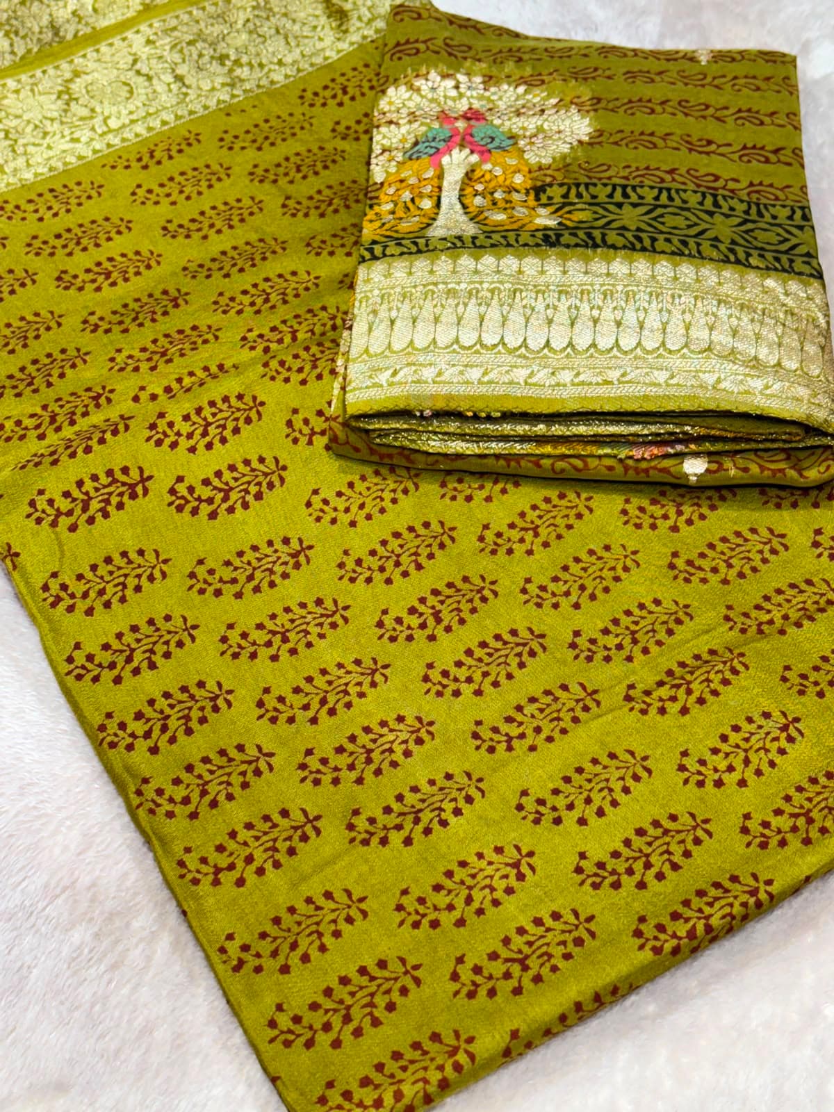 Original Bagh Print Mulberry Opada Silk Suit with Organza Dupatta — Piece 22