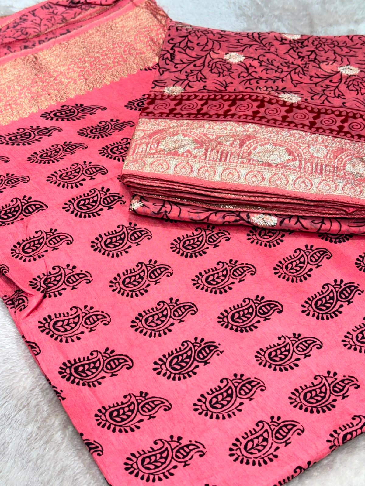 Original Bagh Print Mulberry Opada Silk Suit with Organza Dupatta — Piece 23