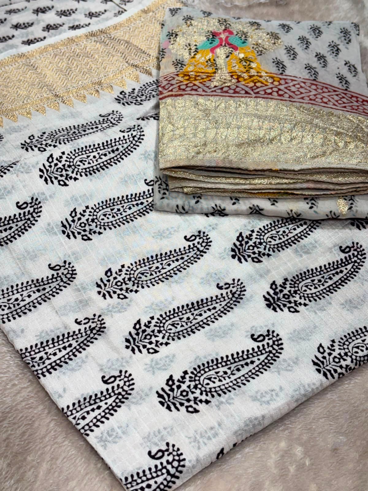 Original Bagh Print Mulberry Opada Silk Suit with Organza Dupatta — Piece 26