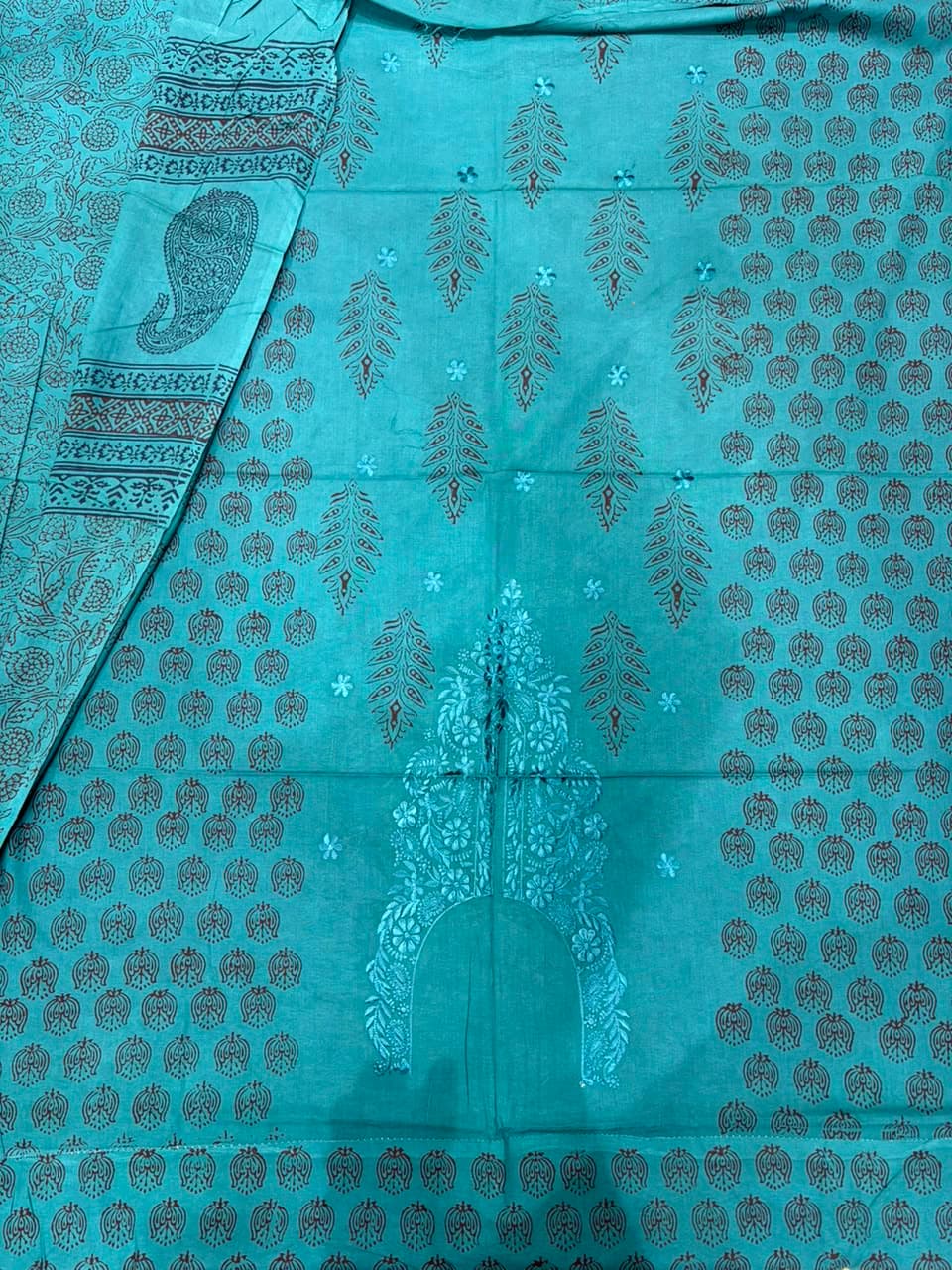 Bagh Print Cotton Suit with Lucknowi Embroidery — Piece 7