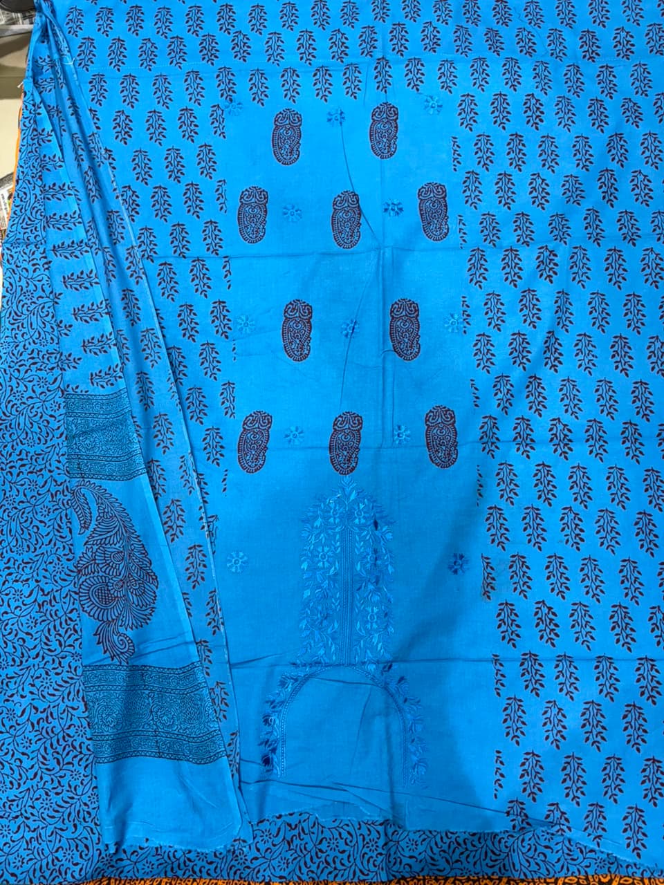 Bagh Print Cotton Suit with Lucknowi Embroidery — Piece 9