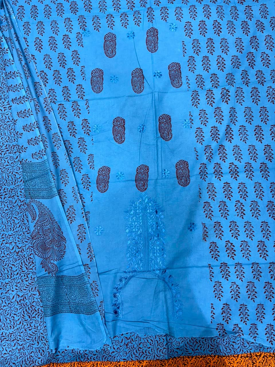 Bagh Print Cotton Suit with Lucknowi Embroidery — Piece 10
