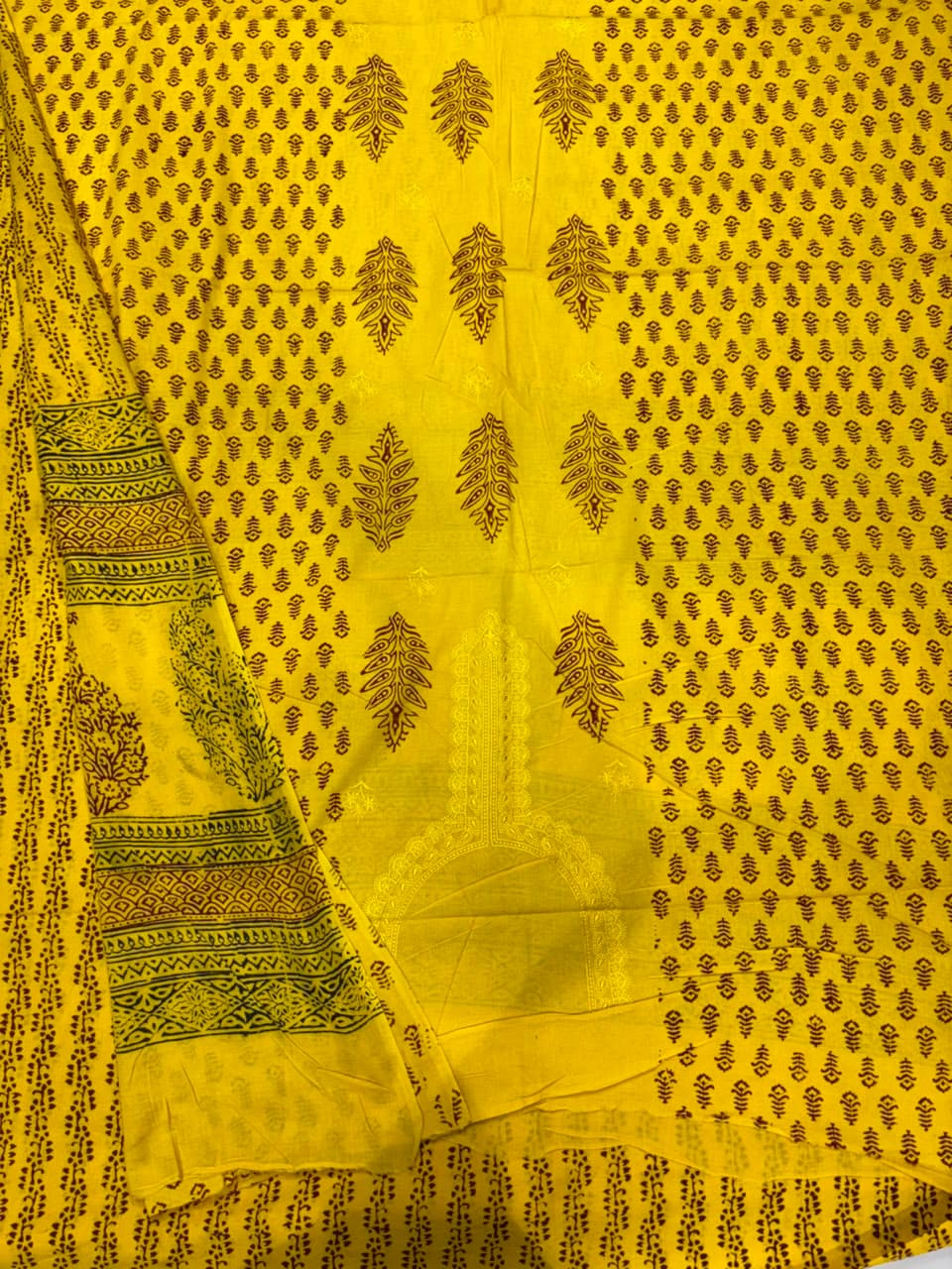 Bagh Print Cotton Suit with Lucknowi Embroidery — Piece 13