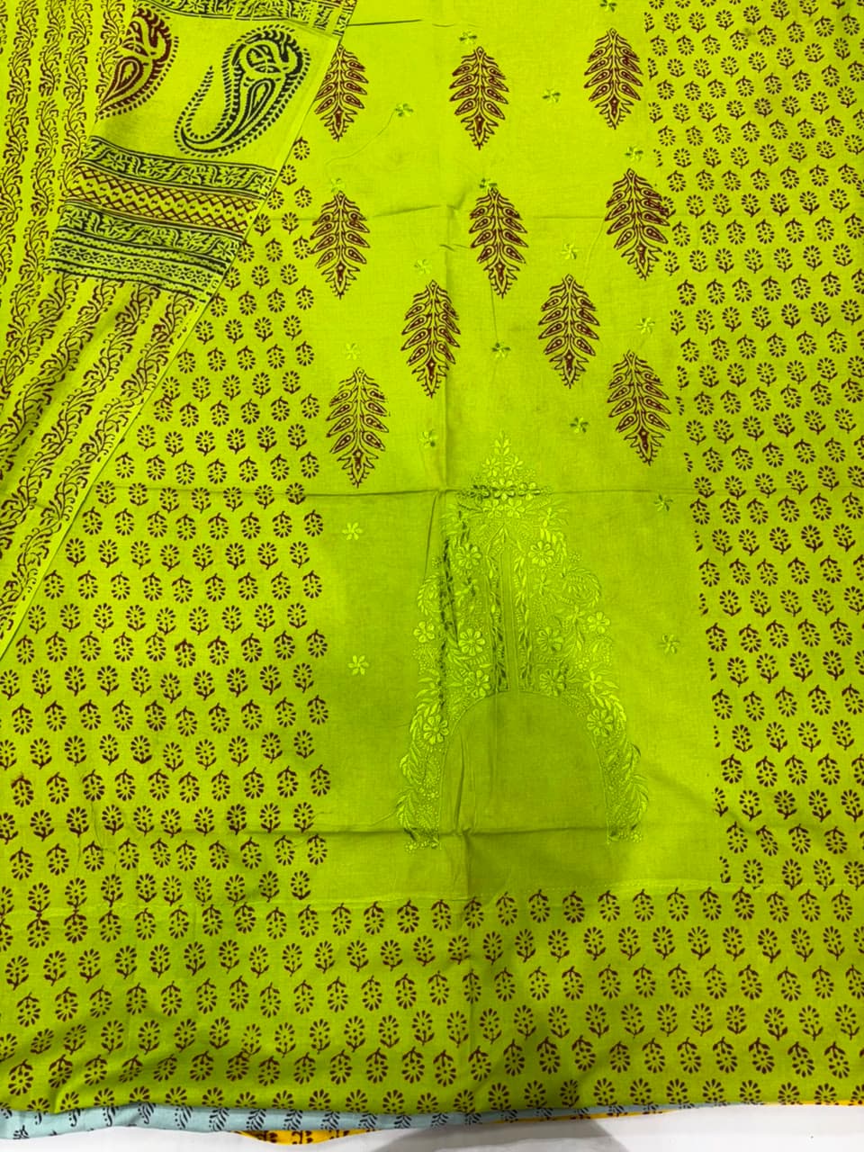 Bagh Print Cotton Suit with Lucknowi Embroidery — Piece 16